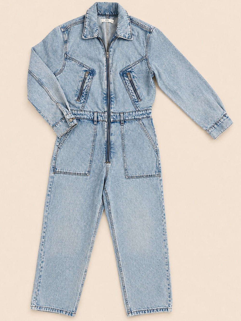 Mango Denim Utility Jumpsuit Light Wash Zip Front Size M